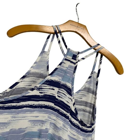 Mudd Junior's size Medium Blue white gray tribal stripe Racerback Granola Top - Picture 7 of 13